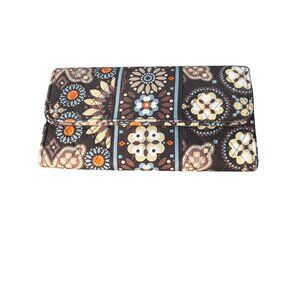 Vera Bradley Canyon Tri Fold Wallet Brown Floral Card Slots Magnetic Clasp